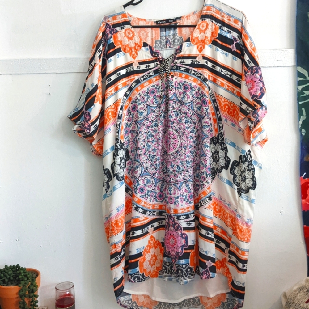 Gypsy 05 Colorful Mandala V-neck Tunic Dress Summer Vacation Boho